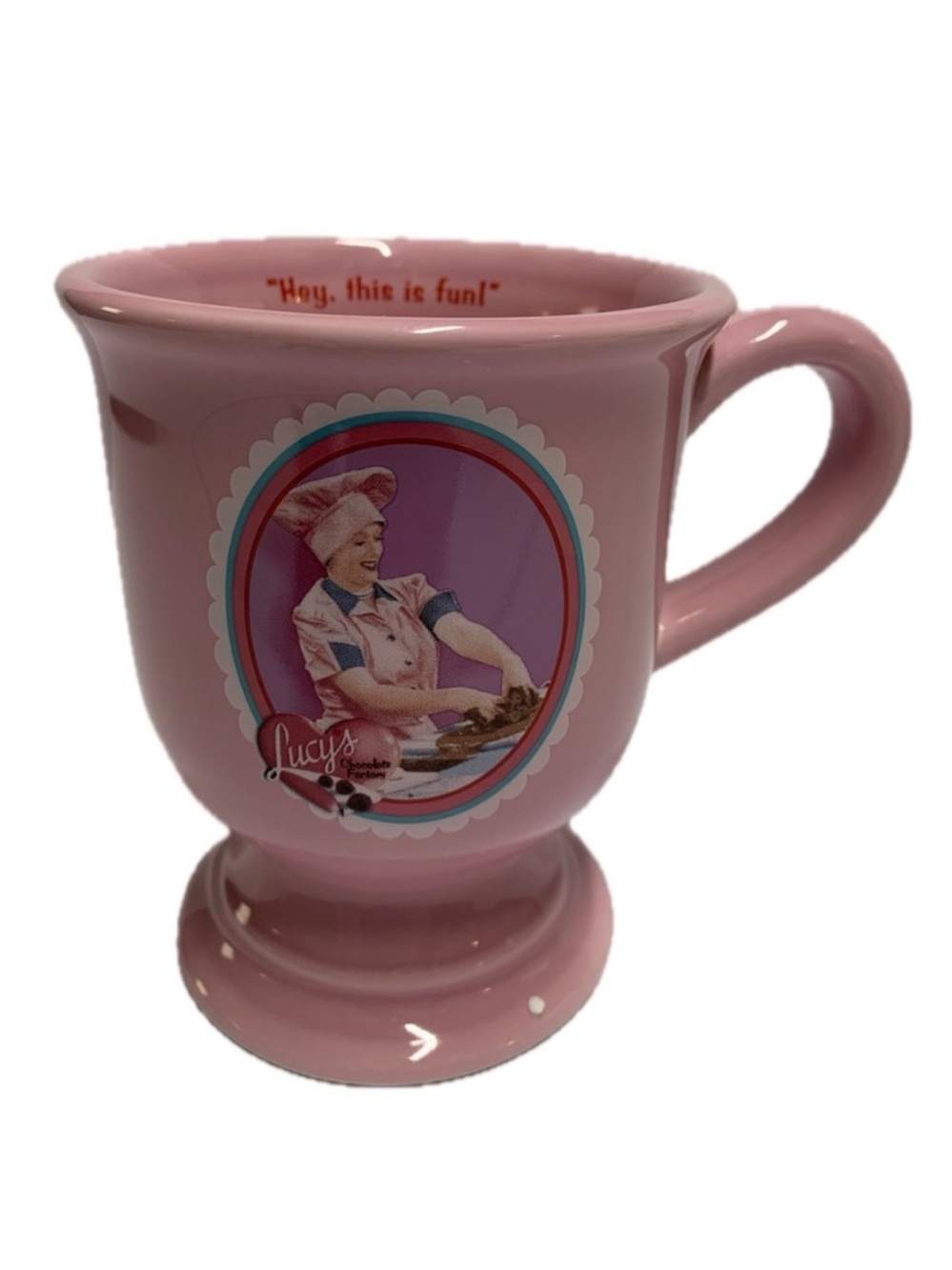 I Love Lucy Job Switching Pink Ceramic Pedestal Mug 12 oz with Box
